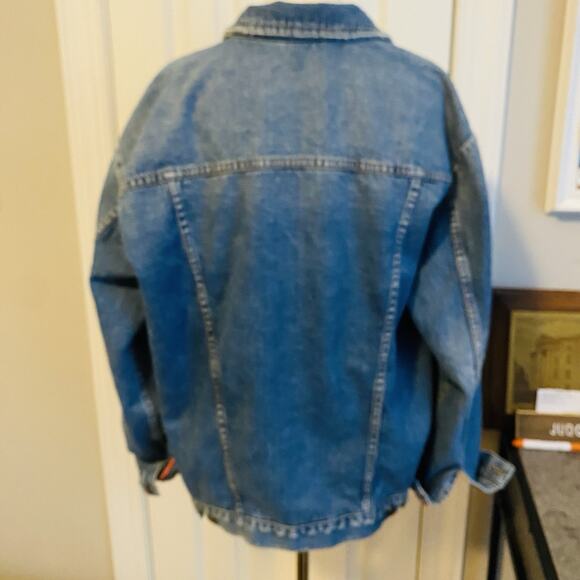 Free People Oversized Jean Jacket M Denim Distressed Retro Trucker Fall Boho - Picture 6 of 11